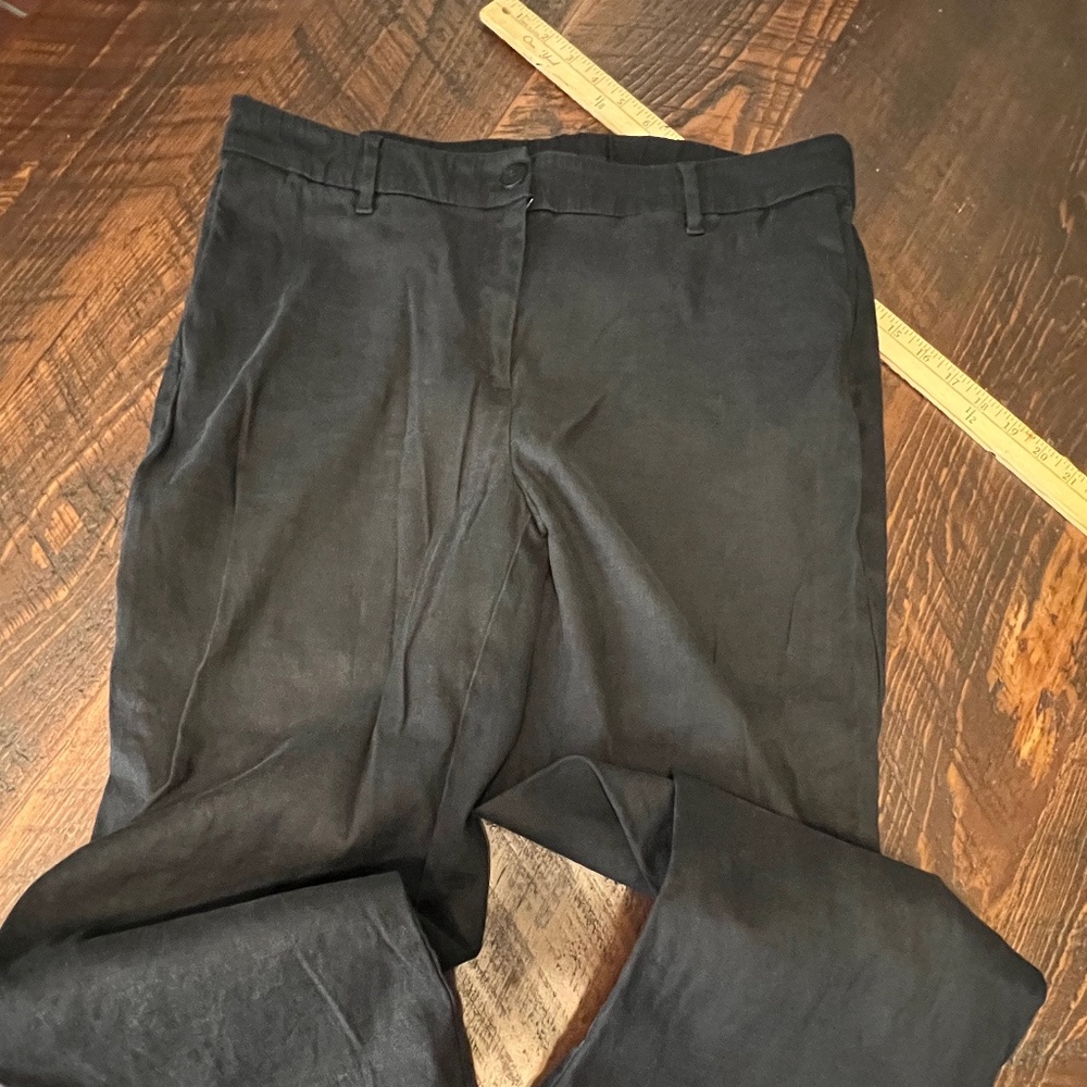 J. Jill Women's Linen Zip Fly Stretch Black Straight Leg Pants Size 16